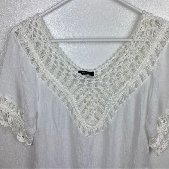 Vivid importers BoHo white crochet fringe hem top - Picture 4 of 8